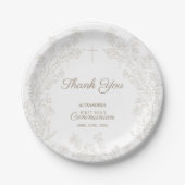 Floral Cross Thank You First Holy Communion Pappteller (Vorderseite)