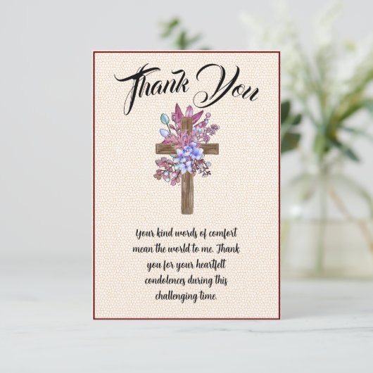 Floral Cross Vielen Dank für Ihre Botschaft des Be Dankeskarte (Stehend Vorderseite)