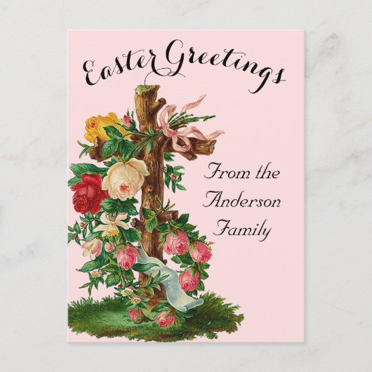 Floral Cross Vintag Osterreligiöse Postkarte (Vorderseite)