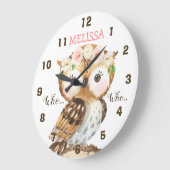 Floral Crown Owl Nursery Wall Clock Große Wanduhr (Winkel)