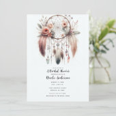 Floral Crystal Feather Dreamcatcher Boho Bridal Einladung (Stehend Vorderseite)