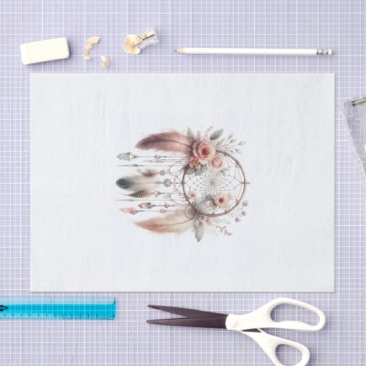 Floral Crystal Feather Dreamcatcher Boho Seidenpapier (Handwerk)