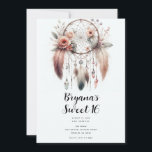 Floral Crystal Feather Dreamcatcher Boho Sweet 16 Einladung<br><div class="desc">Passen Sie Ihre woll-Möglichkeiten an.</div>