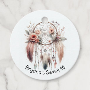 Floral Crystal Feather Dreamcatcher Boho Sweet 16 Geschenkanhänger