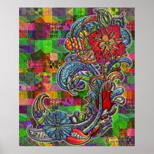 Floral Curls Abstrakt Moderne Kunst Poster (Vorne)