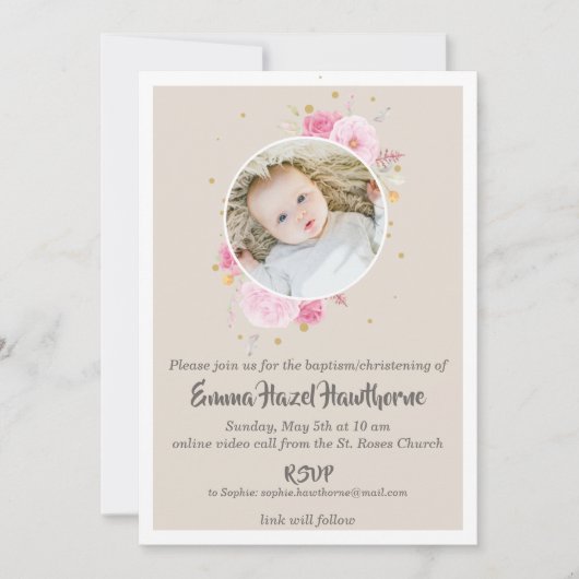 Floral custom Baby Einladung Shower Wird Baptism (Vorderseite)