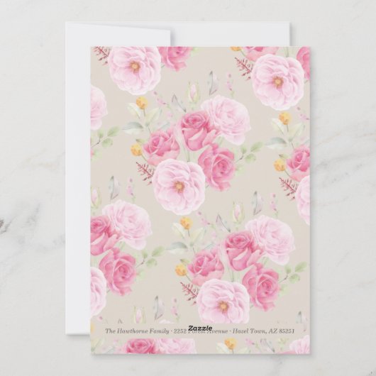 Floral custom Baby Einladung Shower Wird Baptism (Rückseite)