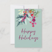 Floral Custom Happy Holiday Flat Card (Vorderseite)