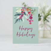 Floral Custom Happy Holiday Flat Card (Stehend Vorderseite)