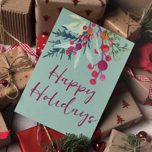 Floral Custom Happy Holiday Flat Card