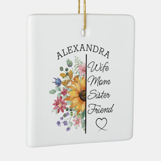 Floral Custom Name & Text Wife Mom Sister Friend Keramikornament (Rechts)