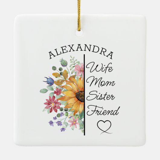 Floral Custom Name & Text Wife Mom Sister Friend Keramikornament (Rückseite)