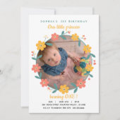 Floral Custom Photo 1st Birthday Einladung (Vorderseite)