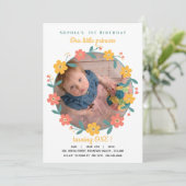 Floral Custom Photo 1st Birthday Einladung (Stehend Vorderseite)