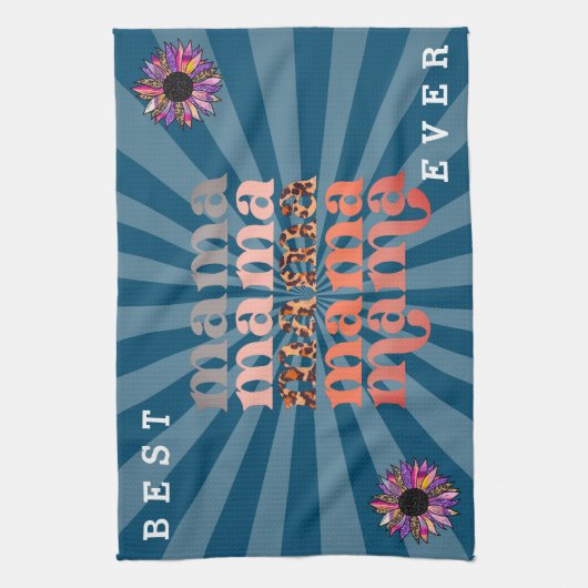 Floral Customize Best Mama Blue Geschirrtuch (Vertikal)