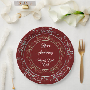 Floral Customize Happy Silver 25 Jahre Jubiläum Pappteller
