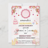 Floral – Cute Pastel Baby 1st Birthday Party Einladung (Vorderseite)