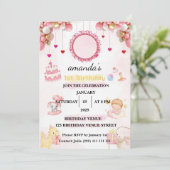 Floral – Cute Pastel Baby 1st Birthday Party Einladung (Stehend Vorderseite)