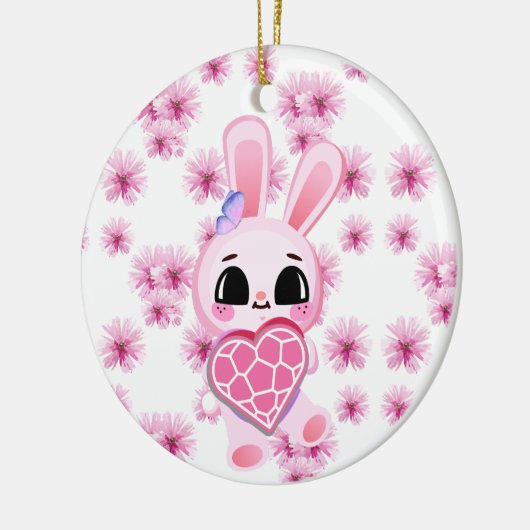Floral cute pink rabbit easter keramik ornament (Links)