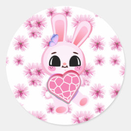 Floral cute pink rabbit easter runder aufkleber