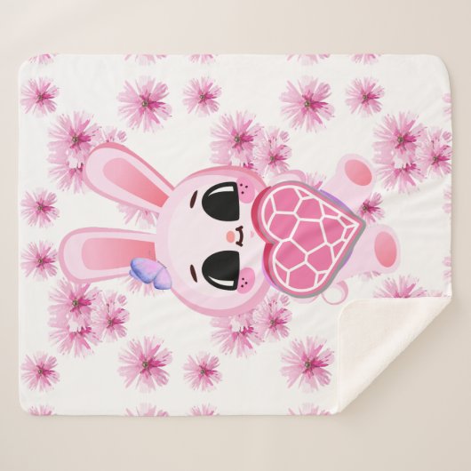 Floral cute pink rabbit easter sherpadecke (Vorderseite (Horizontal))