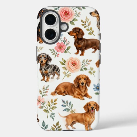 Floral Dachshund Phone Case - Wiener Dog Pattern (Rückseite)