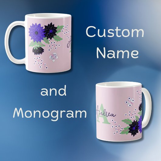 Floral Dahlia Bloom Bouquet Custom Monogram Name Kaffeetasse