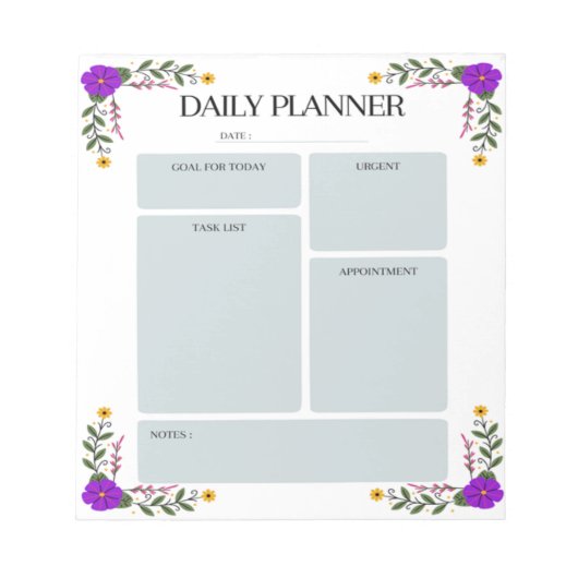 Floral Daily Planner Notepad Notizblock (Vorderseite)