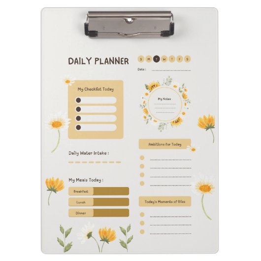 Floral Daily Planner with Sunflowers & Daisies Klemmbrett (Vorderseite)