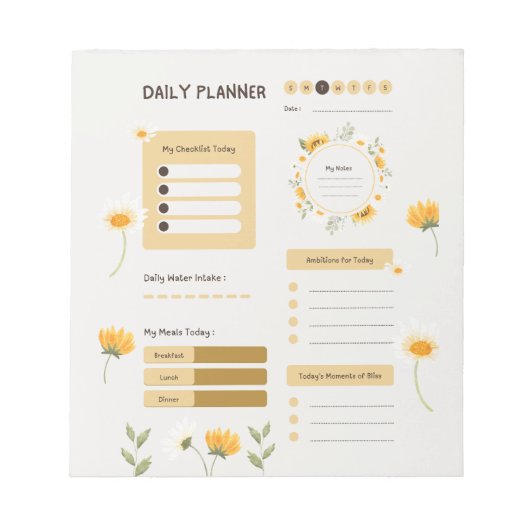 Floral Daily Planner with Sunflowers & Daisies Notizblock (Vorderseite)