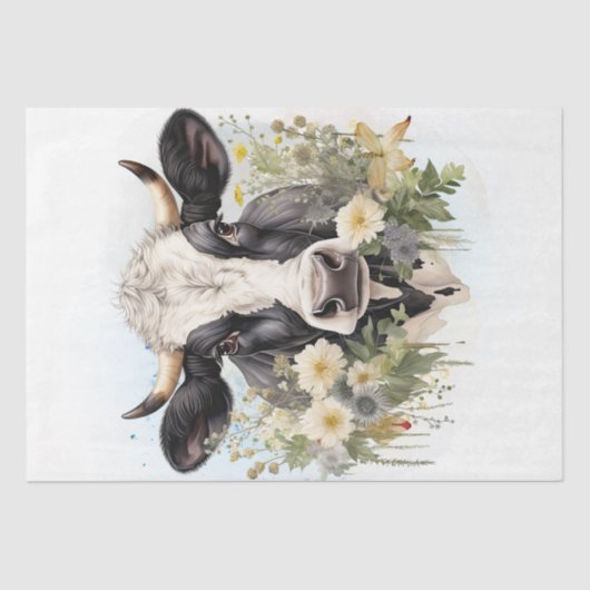 Floral Dairy Cow Holstein Friesian Watercolor Seidenpapier (Vorderseite)