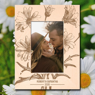 Floral Daisies Bouquet Wood Geätzte Rahmen