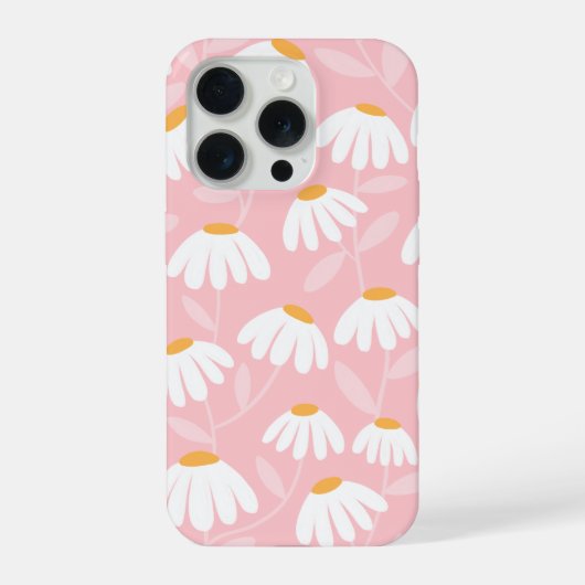 Floral Daisies Pattern Pink & White iPhone Hülle (Rückseite)