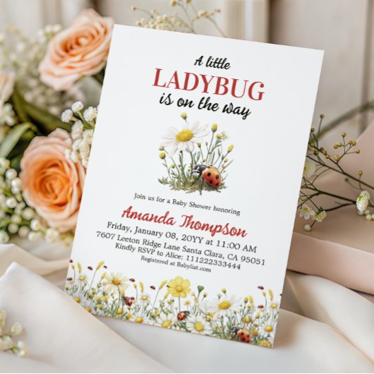 Floral Daisy A Little Ladybug Baby Shower Einladung
