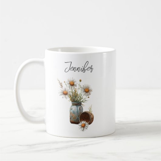 Floral Daisy April Geburtstagsfeier Blume Rustikal Kaffeetasse (Links)