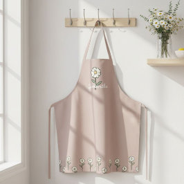 Floral Daisy Apron - Solid Color Botanical Kitchen Schürze