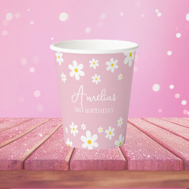 Floral Daisy Birthday Pink Paper Cup Pappbecher