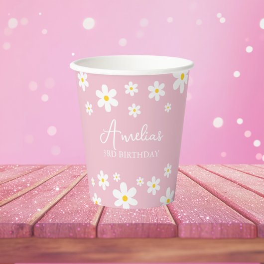 Floral Daisy Birthday Pink Paper Cup Pappbecher