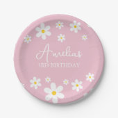 Floral Daisy Birthday Pink Paper Plate Pappteller (Vorderseite)