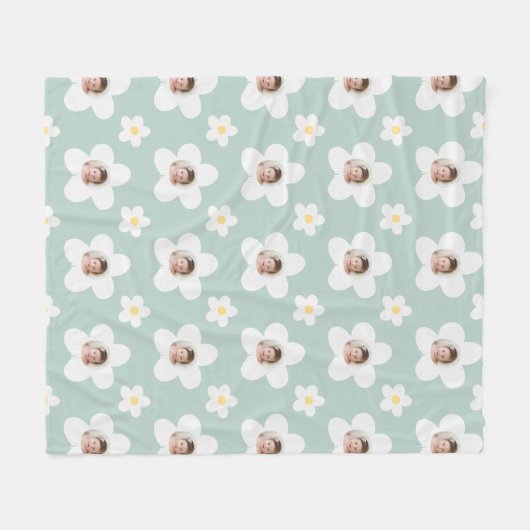 Floral daisy boho retro türkis gelb niedliches Ges Fleecedecke (Vorderseite (Horizontal))