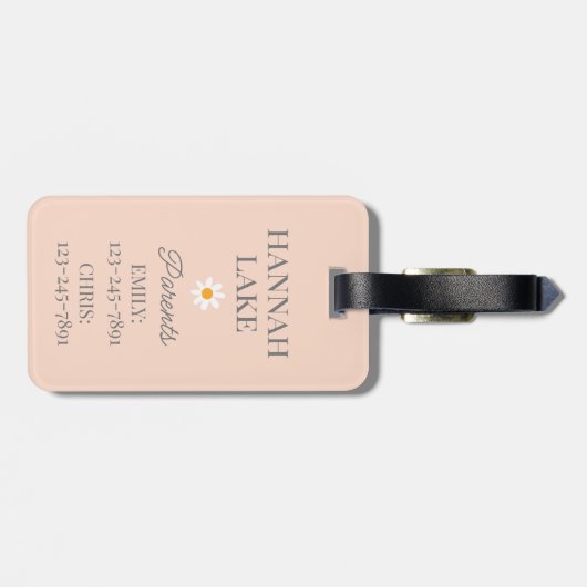 Floral Daisy Kids Custom ID Abzeichen for Backpack Gepäckanhänger (Rückseite horizontal)