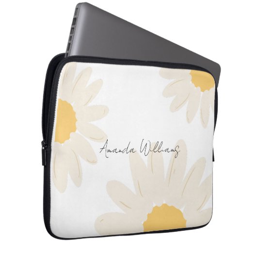 Floral Daisy Modern Minimalistischer, weißer Lapto Laptopschutzhülle (Vorne Rechts)