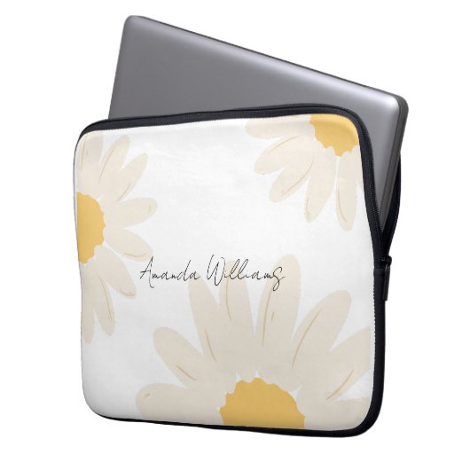 Floral Daisy Modern Minimalistischer, weißer Lapto Laptopschutzhülle (Vorderseite Links)