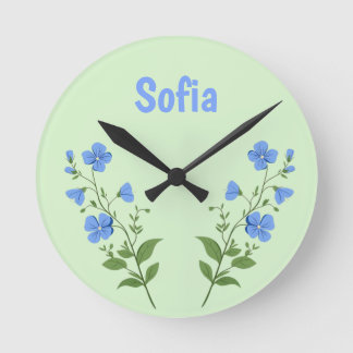 Floral daisy modern personalized cute elegant blue runde wanduhr