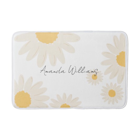 Floral Daisy Moderne Minimalistische White Bath Ma Badematte (Vorderseite)