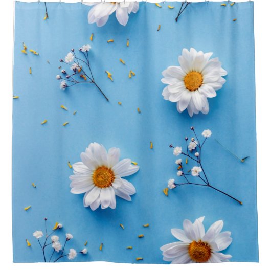 Floral Daisy Muster - Light Blue Duschvorhang (Vorderseite)