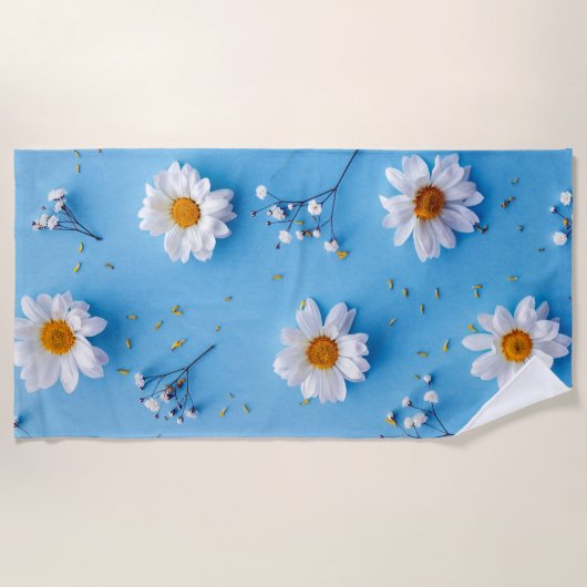Floral Daisy Muster - Light Blue Strandtuch (Vorderseite)