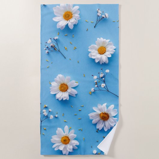 Floral Daisy Muster - Light Blue Strandtuch (Vorderseite)