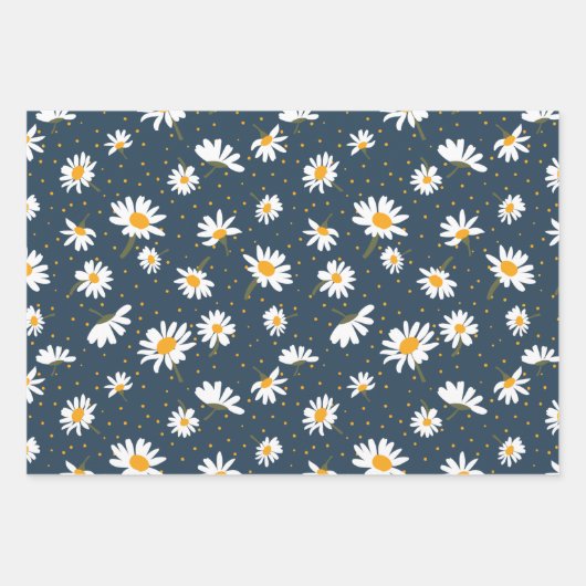 Floral Daisy Patterns Trio Dekoupage Geschenk Geschenkpapier Set (Vorderseite 3)