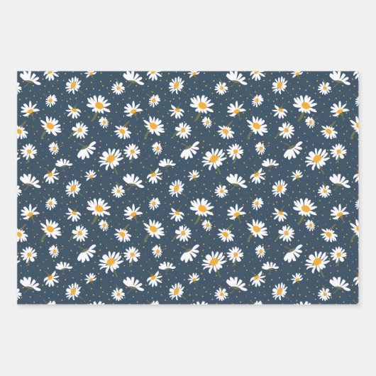 Floral Daisy Patterns Trio Dekoupage Geschenk Geschenkpapier Set (Vorderseite)